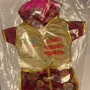 Vintage Oriental Chinese Doll Dress New in Sealed Package Black and Gold, 11 in